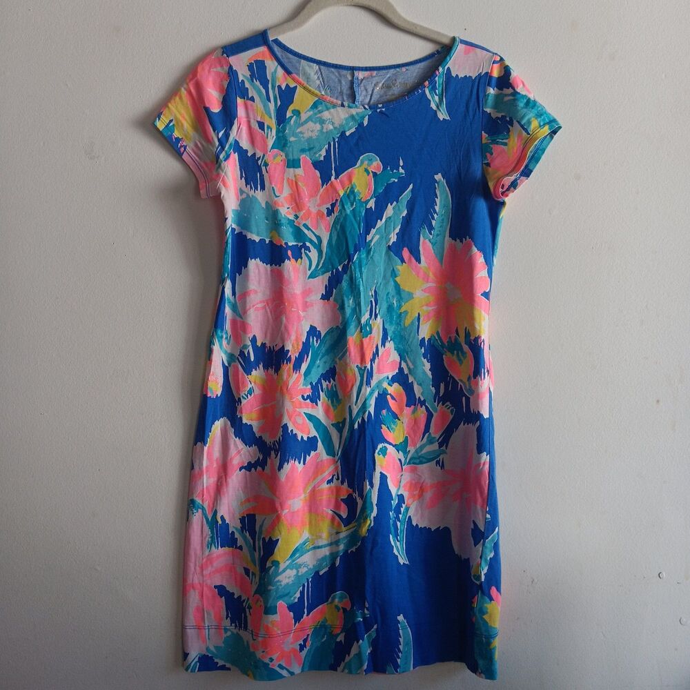 Lilly Pulitzer Womens Floral Parrot Dress‎ Sz XS Multicolor Preppy Beach Spring